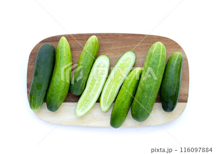 Fresh cucumbers on white background. Fresh cucumbers on white background. 116097884