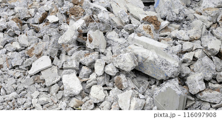 Piles of rubble after house demolition Piles of rubble after house demolition 116097908
