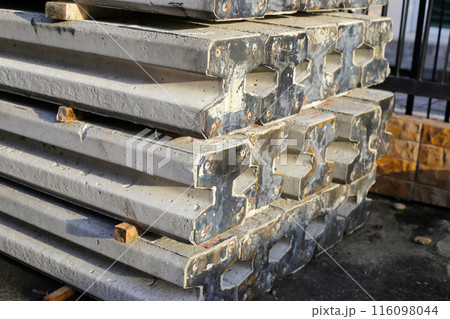Concrete piles foundation on construction site 116098044