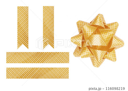 yellow ribbon with bow isolated on white background. 116098219