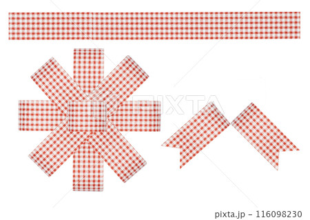red and white ribbon with bow isolated on white background. red and white ribbon with bow isolated on white background. 116098230