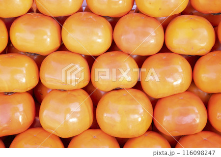 Harvest of persimmon close-up. Fruit background. Healthy eating. Harvest of persimmon close-up. Fruit background. Healthy eating. 116098247