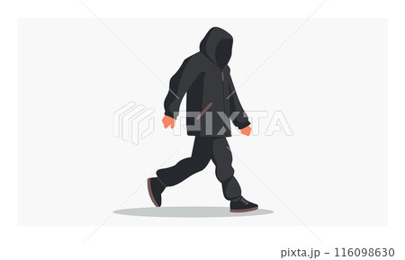 Hooded figure walking isolated grey,...のイラスト素材 [116098630] - PIXTA