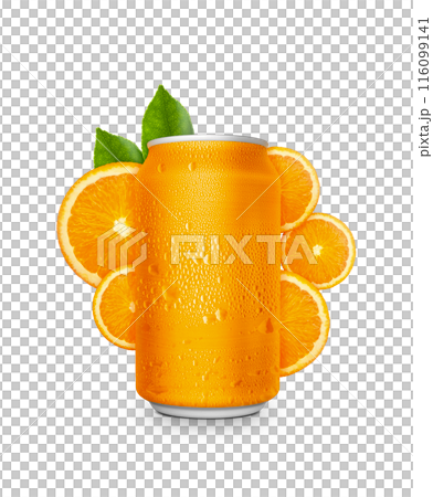 Aluminum orange soda can with fruits, transparent background Aluminum orange soda can with fruits, transparent background 116099141