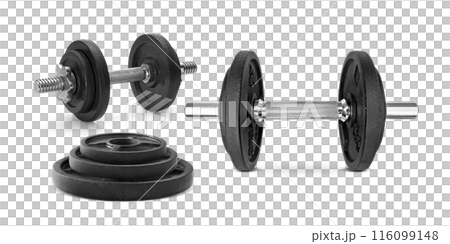 black dumbbell, transparent background 116099148