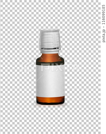 Brown medicine bottle with label. transparent background Brown medicine bottle with label. transparent background 116099185