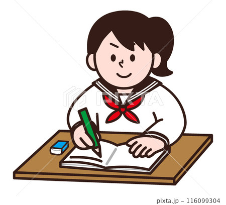勉強するセーラー服姿の女子 勉強するセーラー服姿の女子 116099304