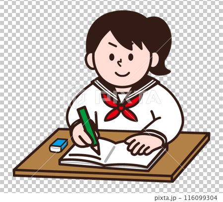 A girl in a sailor suit studying A girl in a sailor suit studying 116099304