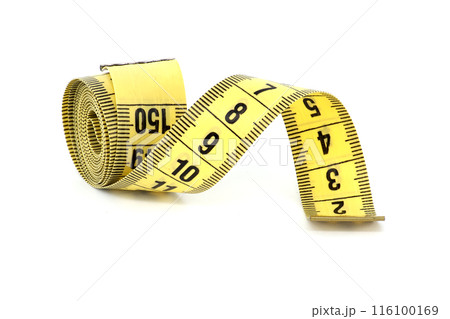Yellow measuring tape isolated on white background 116100169