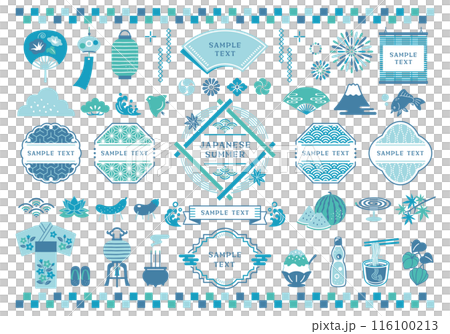 日本の夏と和風フレームのイラストセット 116100213