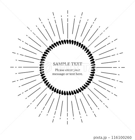 アンティークレトロ調　サンバースト（黒）放射線・太陽線・集中線・フレーム・あしらい・アイコン　 116100260