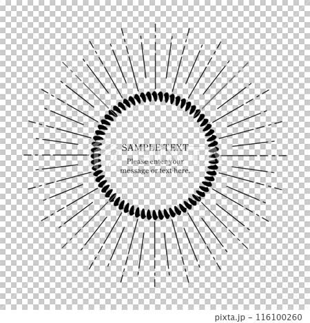 アンティークレトロ調　サンバースト（黒）放射線・太陽線・集中線・フレーム・あしらい・アイコン　 116100260