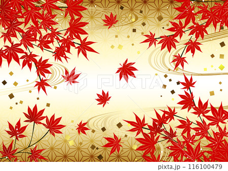 紅葉、和柄、流水、金色、和風、イラスト、横 116100479