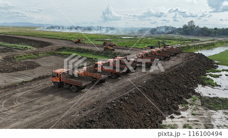 Backhoe, Blue, Bucket, Building - Activity, Bulldozer 116100494