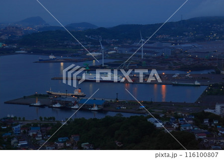 測量山展望台から眺める室蘭港とフェリーターミナル 116100807