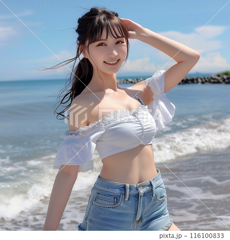 青い海と白い砂と綺麗な女性 116100833