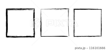 Grunge square frame set. Different paint brush border collection. Black chalk or ink rectangular uneven stroke design elements for banner, poster, flyer, brochure, cover. Vector square carde Grunge square frame set. Different paint brush border collection. Black chalk or ink rectangular uneven stroke design elements for banner, poster, flyer, brochure, cover. Vector square carde 116101666