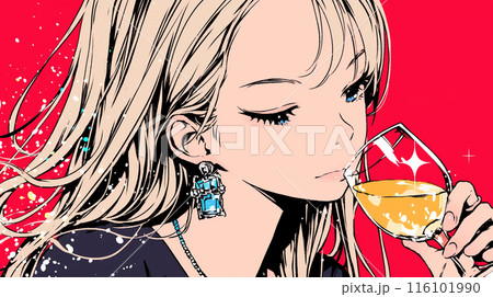 白ワインを飲む若い女性 白ワインを飲む若い女性 116101990