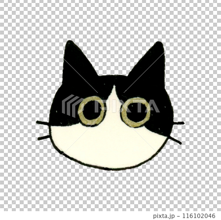 ハチワレ猫（白黒のブチ猫） 猫のシンプルでかわいい手描きイラスト