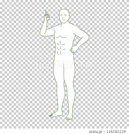 A simple illustration of a person with six-pack pointing A simple illustration of a person with six-pack pointing 116102229