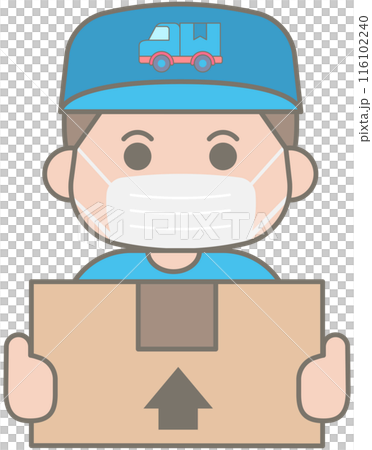 Cute delivery elements in Children Style Cartoon illustration delivery man mask 116102240