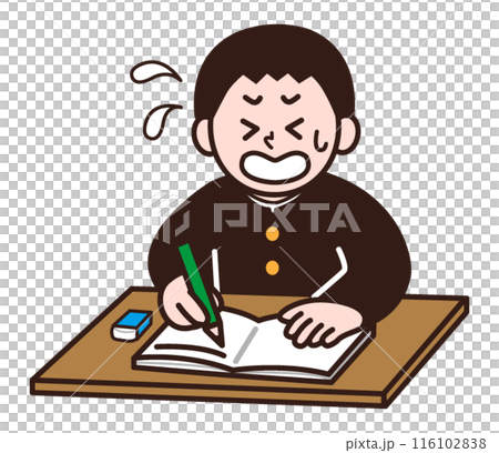 A man in a school uniform panics because he doesn't know the answer 116102838