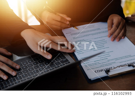 Mediation client meeting lawyer consulting government help, Businessman and Male lawyer or judge consult having team meeting with client, Law and Legal services concept. 116102993