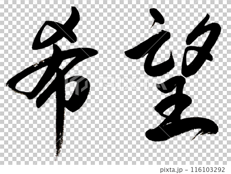 筆文字で「希望」と言う文字を横書きで左から書く 筆文字で「希望」と言う文字を横書きで左から書く 116103292
