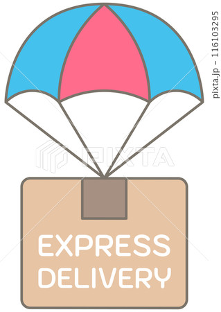Cute delivery elements in Children Style Cartoon illustration parachute delivery box 116103295