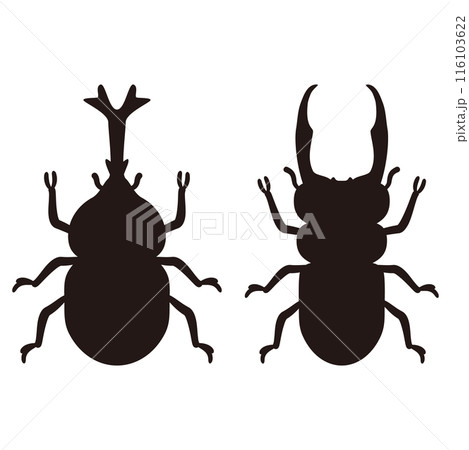 オスのカブトムシとクワガタムシのシルエット 116103622