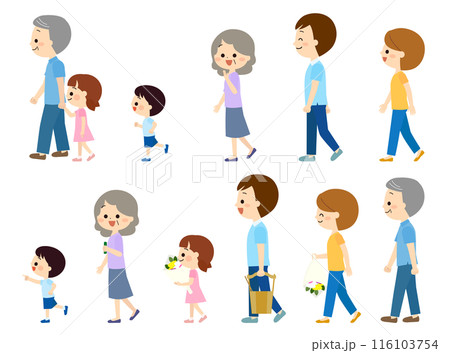 墓参りに行く笑顔の三世帯家族 墓参りに行く笑顔の三世帯家族 116103754