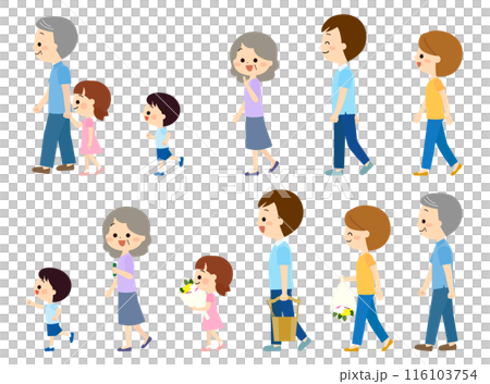 墓参りに行く笑顔の三世帯家族 墓参りに行く笑顔の三世帯家族 116103754