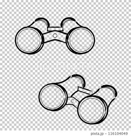 仿古風格雙筒望遠鏡的簡單線條畫插圖 116104049