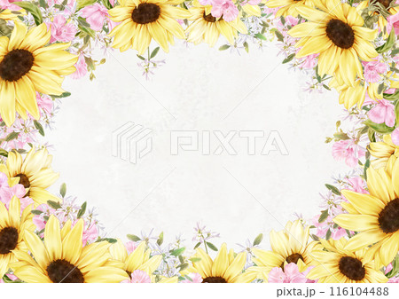 ひまわりやダイアモンドスノーをあわせた夏の花のポストカード 116104488