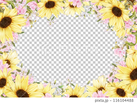 A postcard of summer flowers including sunflowers and diamond snow A postcard of summer flowers including sunflowers and diamond snow 116104488