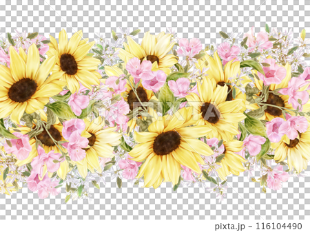 A postcard of summer flowers including sunflowers and diamond snow A postcard of summer flowers including sunflowers and diamond snow 116104490