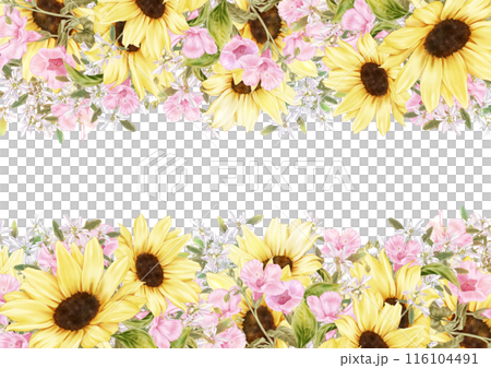 Summer flower frame with sunflowers and diamond snow 116104491