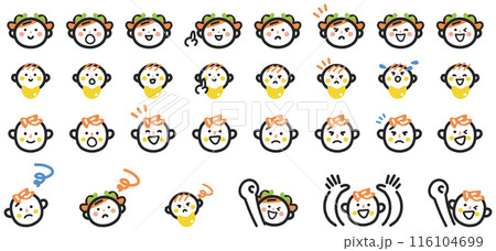 可愛い子供たちの表情集　アイコンセットのストック素材 116104699