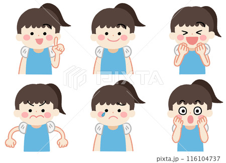 小さな女の子のいろいろな表情のアイコンイラストセット 116104737