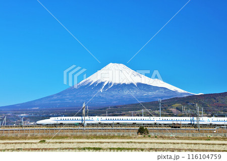 静岡県　青空の富士山と新幹線 116104759