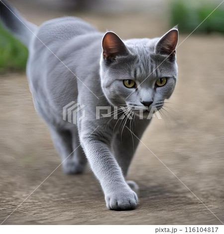 歩いているグレーの猫 116104817