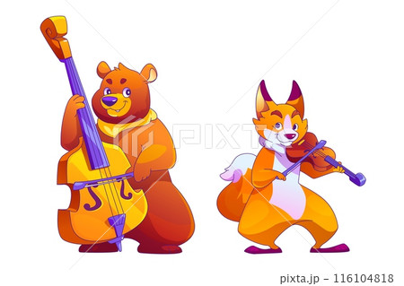 Cute cartoon animals playing music instrument 116104818