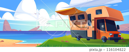 Camper van on sea or lake beach 116104822