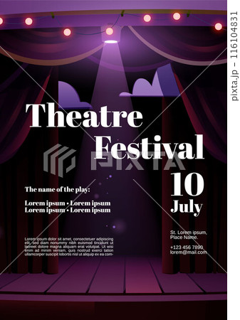 Theater festival poster with stage and curtain. Theater festival poster with stage and curtain. 116104831