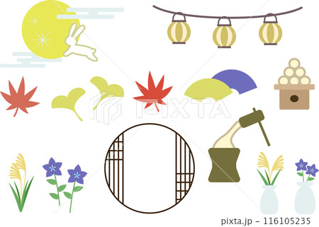 かわいいお月見のイラスト素材セット かわいいお月見のイラスト素材セット 116105235