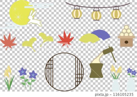 かわいいお月見のイラスト素材セット かわいいお月見のイラスト素材セット 116105235