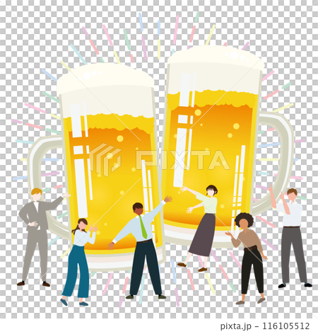 不同人群享用生啤酒圖像的向量圖解 116105512