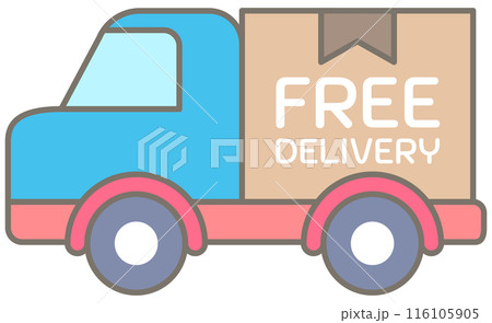Cute delivery elements in Children Style Cartoon illustration free delivery truck Cute delivery elements in Children Style Cartoon illustration free delivery truck 116105905