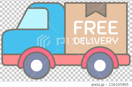 Cute delivery elements in Children Style Cartoon illustration free delivery truck Cute delivery elements in Children Style Cartoon illustration free delivery truck 116105905