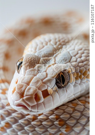 Up close with a serpent charm, this textured snake portrait 116107187